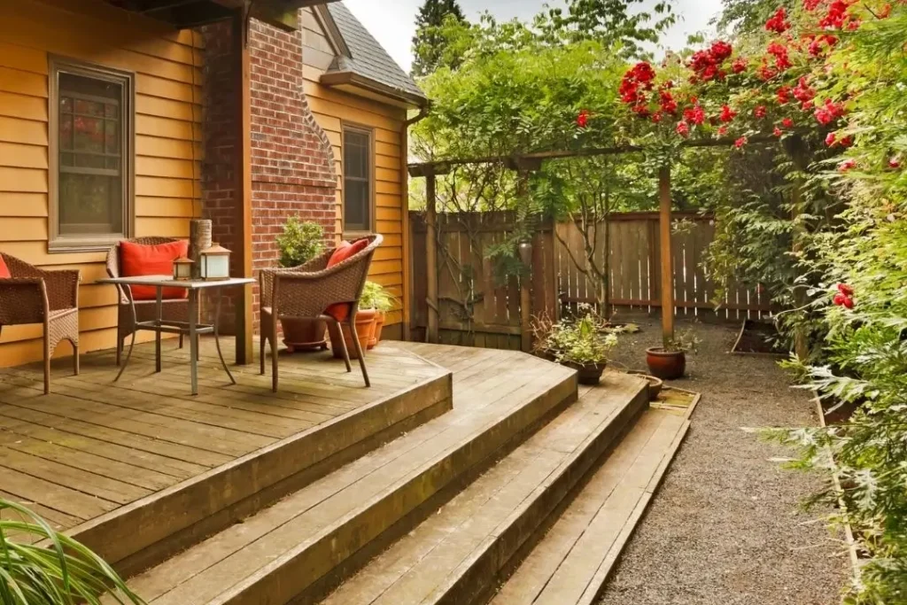 timber deck with steps